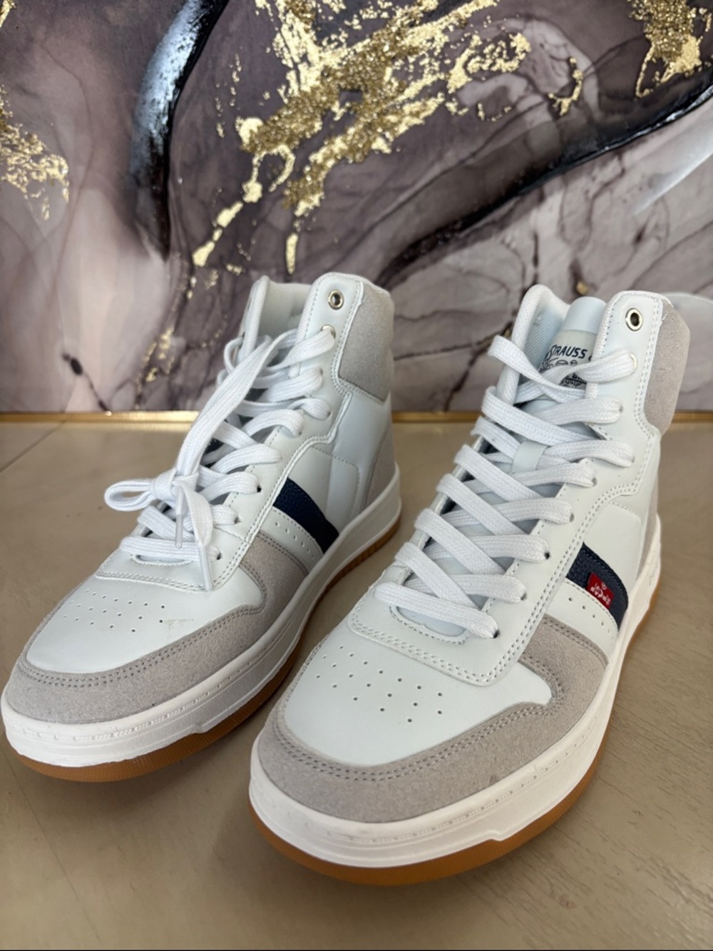Levi's White High-Top Sneakers with Navy Accent and Gum Sole